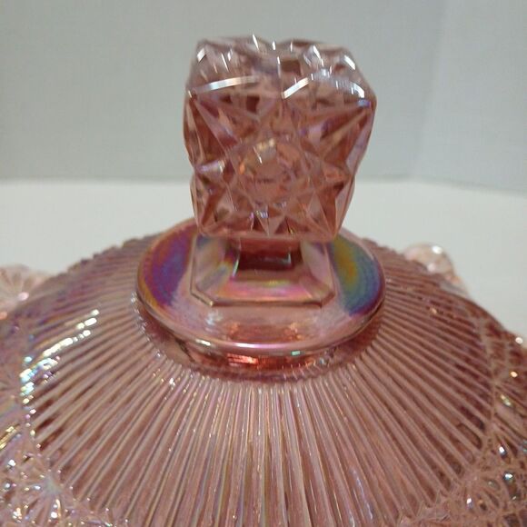 Vintage Fenton Pink Iridescent Daisy & Button Glass Covered Dish 10" × 9"in - Picture 7 of 16